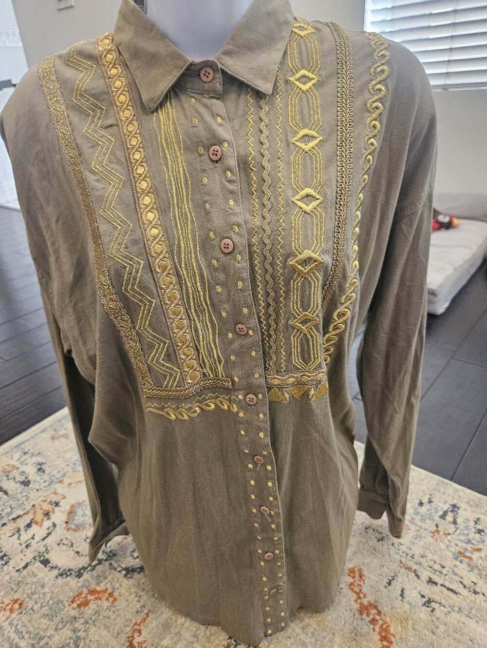 VTG Carole Little Sport Embroidered Western Boho Button Down Shirt M